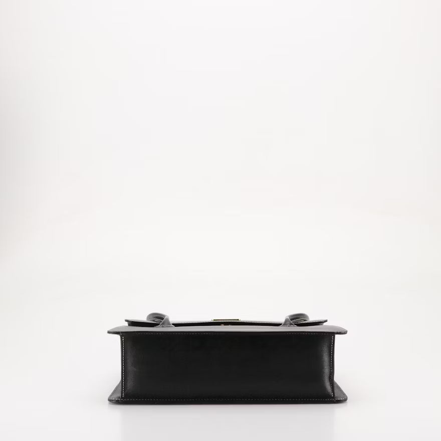 Burberrys Textured and Glazed Black Leather Shoulder Bag with Box