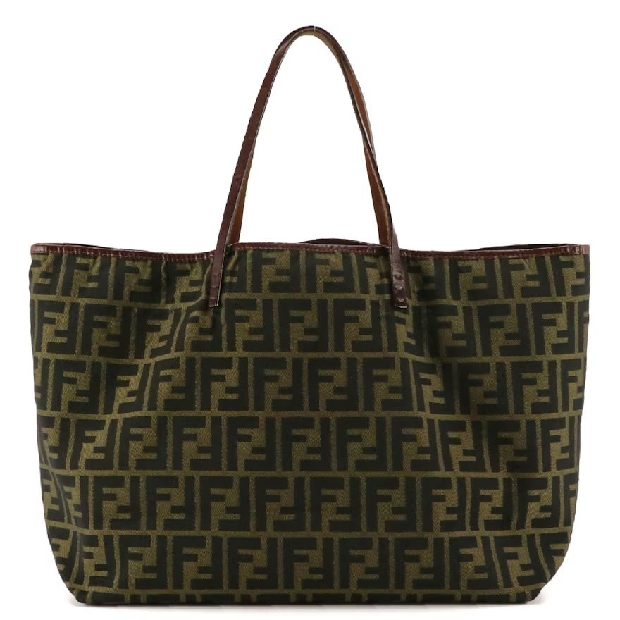 Fendi Tote in Zucca Jacquard Canvas and Leather with Zip Pouch