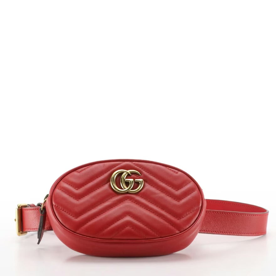 Gucci GG Marmont Belt Bag in Red Chevron Matelassé Leather