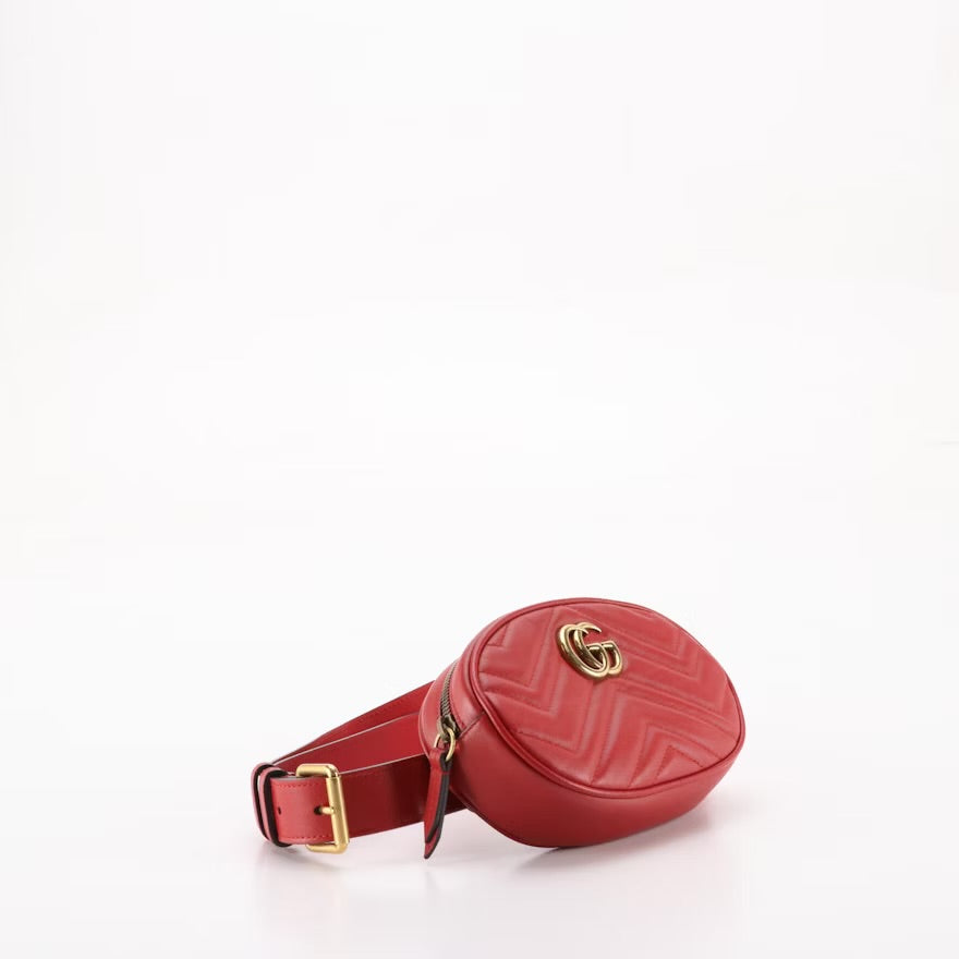 Gucci GG Marmont Belt Bag in Red Chevron Matelassé Leather
