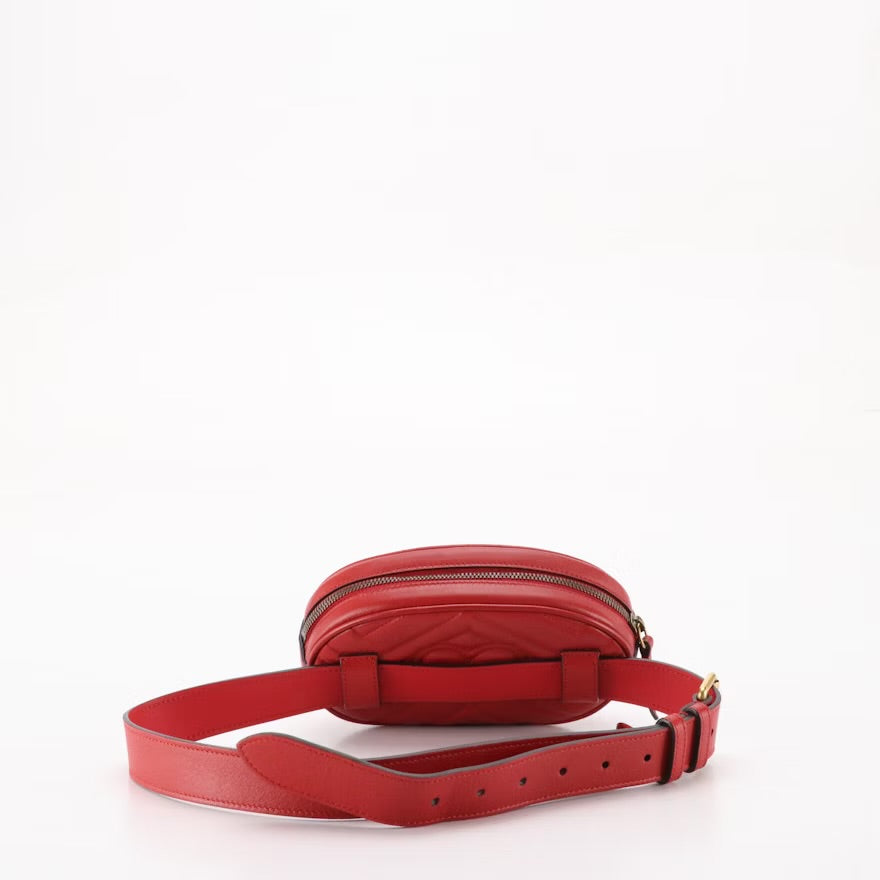 Gucci GG Marmont Belt Bag in Red Chevron Matelassé Leather