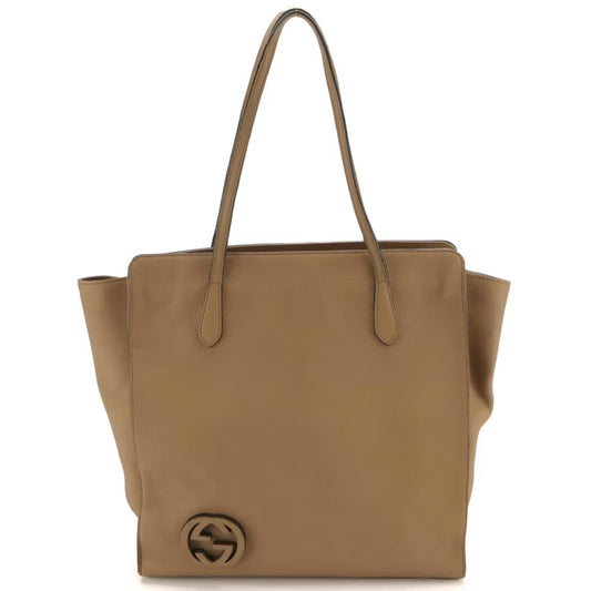 Gucci Brown Calfskin Leather Large Vertical Tote with Interlocking GG