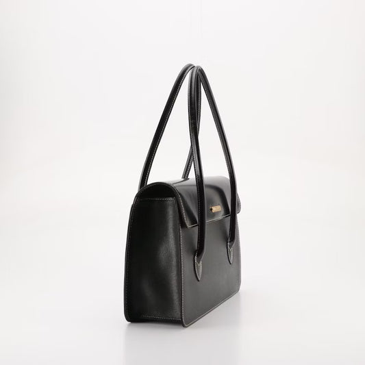 Burberrys Textured and Glazed Black Leather Shoulder Bag with Box