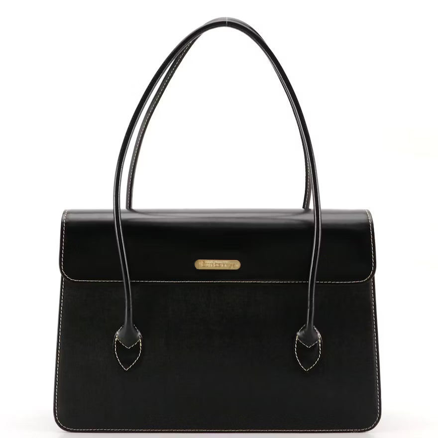Burberrys Textured and Glazed Black Leather Shoulder Bag with Box