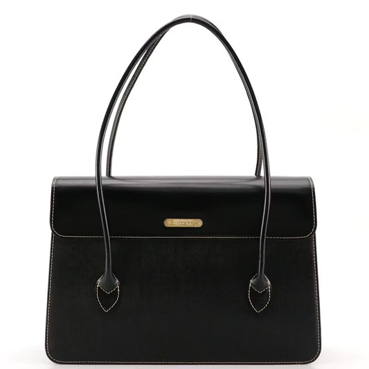 Burberrys Textured and Glazed Black Leather Shoulder Bag with Box