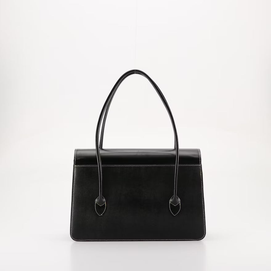 Burberrys Textured and Glazed Black Leather Shoulder Bag with Box