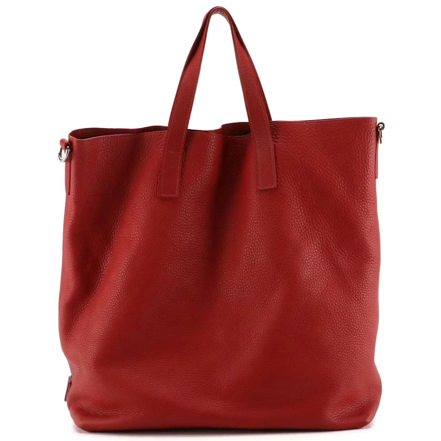 Prada Extra Large Slouchy Two-Way Tote in Cherry Red Grained Leather