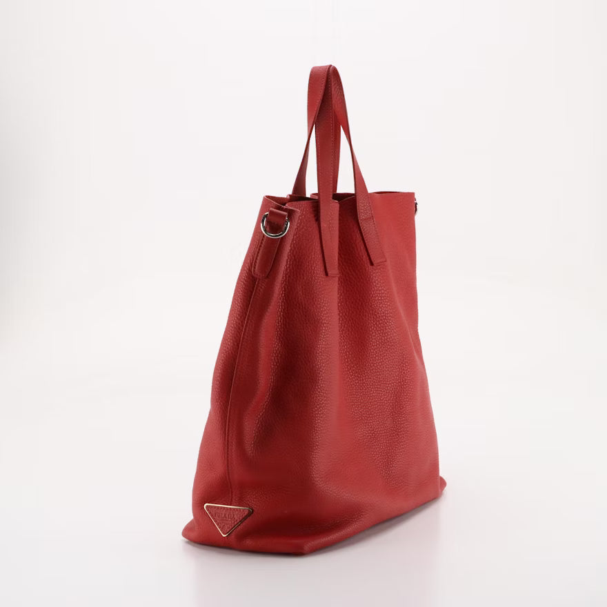 Prada Extra Large Slouchy Two-Way Tote in Cherry Red Grained Leather