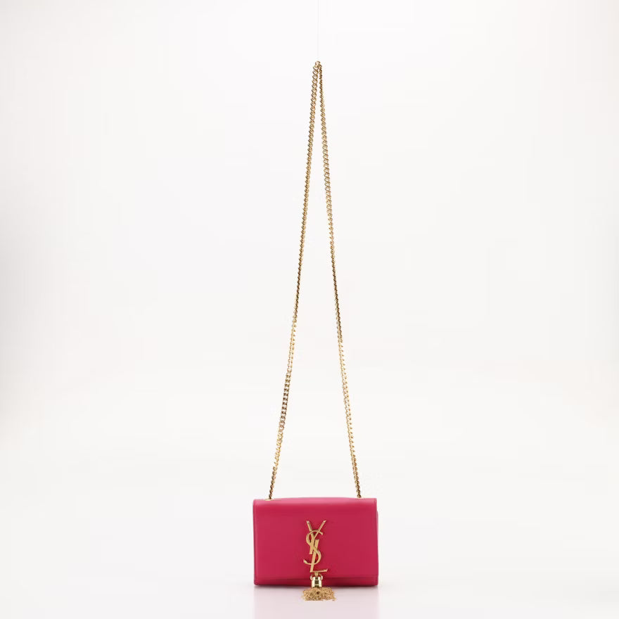 Saint Laurent Kate Small Crossbody in Dark Pink Leather